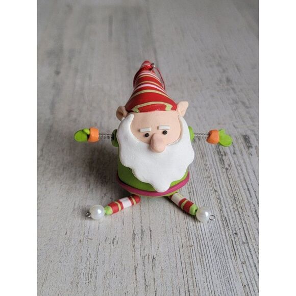 Cute clay dough dangling feet Santa Claus spring hand elf helper ornament Xmas - Picture 1 of 6